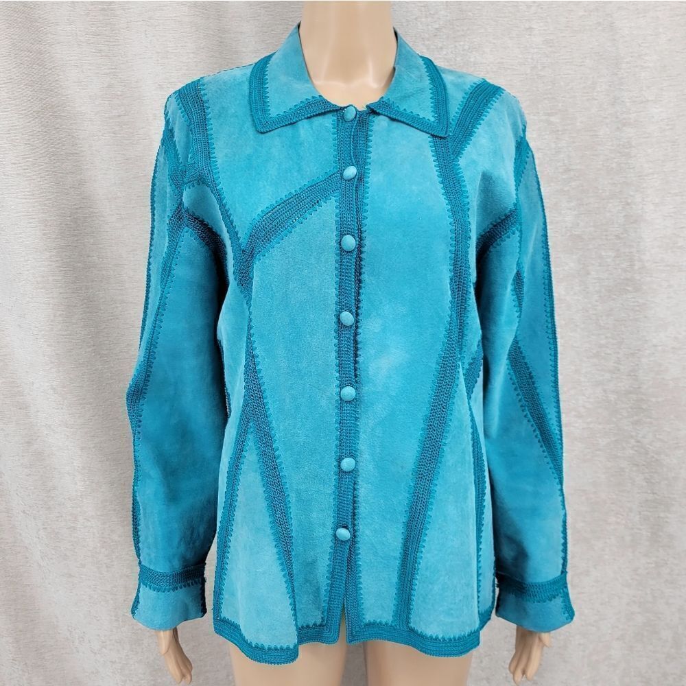 IDI by Matthew Y2K Turquoise Patchwork Suede Jacket Cardigan Women's Size Large